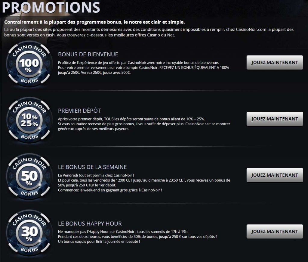 Promotions Casino Noir