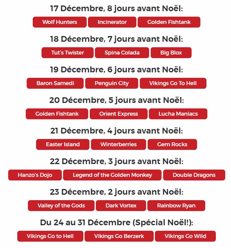 Dates de la Promotion Christmas Countdown