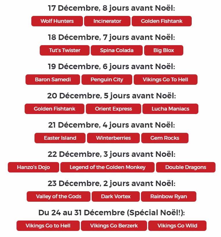 Dates de la Promotion Christmas Countdown